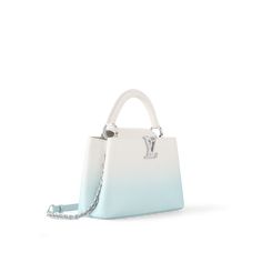 LOUIS VUITTON® - Capucines Bb - Shaded Blue Luxury Blue Bags, Light Blue Handbag, Handbags Light Blue, Bridal Handbags Blue, Luxury Trendy Light Blue Bag, Luxury Designer Blue Bag, Luxury Light Blue Bags With Top Carry Handle, Luxury Light Blue Women's Bags, Louis Vuitton Capucines Bb