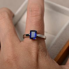 Unique wedding ring blue sapphire ring emerald cut blue | Etsy Wedding Ring Blue Sapphire, Emerald Cut Sapphire Ring, Blue Sapphire Wedding Ring, Ring Blue Sapphire, Unique Wedding Ring, Wedding Studs, Ring Emerald Cut, Solitaire Rings, Blue Sapphire Ring