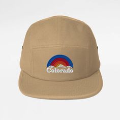 Vintage Colorado design embroidered on a five panel hat. * 100% cotton * Soft-structured * Five panel * Low profile * Metal eyelets * Nylon strap clip closure Outdoor Canvas Snapback Hat With Flat Bill, Canvas 5-panel Hat For Outdoor Activities, Outdoor Canvas Snapback Dad Hat, Adjustable Canvas Snapback Hat For Outdoor, Canvas Snapback Hat For Outdoor Use, Summer 5-panel Snapback Hat With Embroidered Logo, Summer Embroidered Logo 5-panel Snapback Hat, Cotton Flat Brim Baseball Cap For Camping, Adjustable Canvas Hat With Embroidered Logo