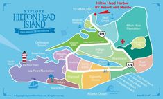 a map of hilton head island showing the location of various hotels and other places to stay