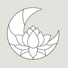 a drawing of a flower on top of a crescent with leaves in the bottom half