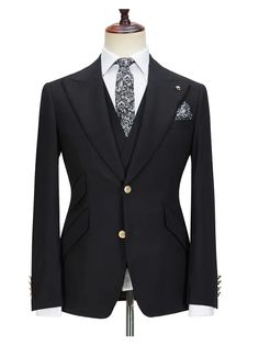 • Jacket: Wide Peak Lapel With 2mm Pick Stitching; Left Lapel Button Hole; Single Breasted 2 Button Closure; 2 Slanted Flap Pockets; 1 Slanted Flap Ticket Pocket; 1 Welted Chest Pocket; Double Vents; Full Lining. Pants: Flat Front(Pleat can selected); Belt Loops; 2 Slanted Front Pockets; 2 Jetted Back Pockets; Zipper Fly. Vest: Peak Lapel ... Luxury Fitted Single Breasted Three-piece Suit, Luxury Fitted Single-breasted Three-piece Suit, Semi-formal Slim Fit Single Breasted Three-piece Suit, Custom Fit Business Three-piece Suit, Suit With Notch Lapel And Button Closure, Notch Lapel Three-piece Suit With Buttons For Work, Notch Lapel Three-piece Suit For Work, Slim Fit Blazer With Notch Lapel And Buttons, Tailored Business Casual Suits With Buttons