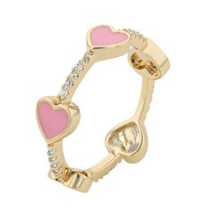 You will love the charming design of this cubic zirconia pink enamel heart stacking ring. Click on this JEWELRY & WATCHES GUIDE to learn about fit, styles, materials and more! You will love the charming design of this cubic zirconia pink enamel heart stacking ring. Click on this JEWELRY & WATCHES GUIDE to learn about fit, styles, materials and more! FEATURES Width: 6 mm Shank style: stackable Band fit: comfort fit Metal: brass Plating: 14k gold Finish: polished Packaging: velvety pouchSTONE DETA Gold Enamel Heart Ring For Anniversary, Gold Heart-shaped Enamel Rings, Valentine's Day Rose Gold Stackable Rings, Pink Enamel Stackable Jewelry, Pink Stackable Cubic Zirconia Jewelry, Pink Cubic Zirconia Stackable Rings For Anniversary, Pink Cubic Zirconia Stackable Jewelry, Gold Enamel Rings For Valentine's Day, Pink Enamel Ring For Valentine's Day Gift