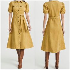 Please Review The Description And Photos! Brand New With Tag Retail: $258 Size: 8 Color: Oil Yellow Plush Cotton Corduroy In A Goldenrod Hue Animates This Polished Yet Casual Dress, Styled With Puffed Sleeves And A Neat Spread Collar. 100% Cotton Color May Be Slightly Different Due To Lighting Pm Takes 20% Commission Guaranteed Authentic Smoke & Pet Free Home No Trades/Holds All Packages Are Recorded For Security Purpose Frayed Dress, Black Strapless Midi Dress, Black Tiered Dress, Midi Gowns, High Low Midi Dress, Red Midi, One Shoulder Midi Dress, Pink Cocktail Dress, Chiffon Midi Dress