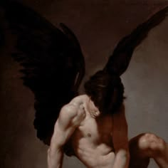 a painting of a naked man with black wings