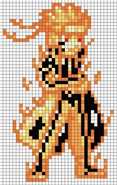 an orange and black pixel art piece on a white background