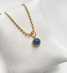 Lapis Lazuli Gold Beaded Necklace, Genuine Gemstone Bead Necklace Waterproof | Anti Tarnish Metal | Made to Order * Materials: 14K Gold Plated over High Quality Stainless Steel * Gemstone: Round Lapis Lazuli Gemstone Pendant * Closure: Lobster Clasp  * Dimensions: Chain 15" plus 2" Extender adjustable to (17") * Nickel Free & Lightweight, anti Tarnish , will not change color when wet  Gorgeous Layering Piece! We take customer care and service seriously to ensure clients are happy with purchase. Gold Beaded Necklace, Lapis Jewelry, Lapis Lazuli Gemstone, Gold Bead Necklace, Gemstone Beaded Necklace, Women Necklace, Jewelry Women, Customer Care, Gold Beads