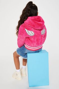 Available In Pink. Faux Fur Jacket Long Sleeve Knit Hem Full Zip Up Hoodie Shell/Lining:100% Polyester Rib:98% Polyester 2% Spandex Model Wears Size 10 Imported | Mini Ready Anything Faux Fur Jacket in Pink size 6X by Fashion Nova Pink Outerwear For School In Fall, Trendy School Outerwear For Fall, Trendy Fall Outerwear For School, Trendy Winter Outerwear For School, Pink Fleece-lined Outerwear For Fall, Casual Pink Outerwear With Faux Fur Lining, Pink Faux Fur Jacket, Full Zip Up Hoodie, Kids Jackets