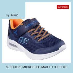 Add some extra comfy cushioning to a sporty style with Skechers Microspec Max. This lightweight design features a breathable athletic mesh and synthetic upper with stretch laces and a visible Skech-Air airbag midsole.Features: LightweightClosure Type: StrapUpper/Outer Base Material: 66% Textile, 34% SyntheticShoe Lining Material: PolyesterSole Material Content: 100% EvaShoe Strap Type: Adjustable StrapCountry of Origin: Imported Boys Sneakers, Sporty Style, Stretch Lace, Design Features, Athletic Shoes, Shoes Sneakers, Mesh, Sneakers