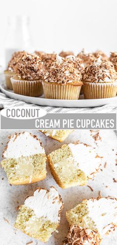 coconut cream pie cupcakes on a white plate