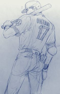 a drawing of a baseball player holding a bat