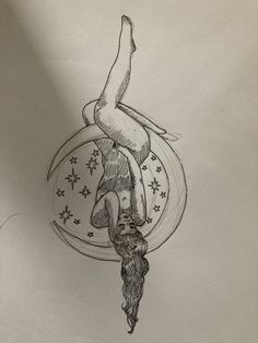 a drawing of a man hanging upside down