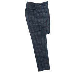 A must-have style in every man’s wardrobe, you will never look boring again with these plaid check trousers in blue and green. Elegantly made with high quality craftsmanship in a straight fit, flat-front style from premium quality wool, these trousers feature a button and zip closure with a wide waistband with two extended fastening tabs. This pair of men's pants is perfect for work and everyday wear, business meetings, parties, gala dinners or summer weddings. Buy it for yourself, or gift it to Plaid Business Pants With Welt Pockets, Plaid Pants With Welt Pockets For Business, Classic Plaid Bottoms For Business Casual, Classic Plaid Cotton Bottoms, Classic Plaid Pants With Welt Pockets, Classic Plaid Bottoms With Welt Pockets, Gurkha Pants, Check Trousers, Checked Trousers