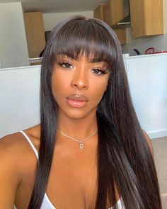 Quick Weave Hairstyles, Flat Twist, Long Hair With Bangs, Long Black Hair, Lace Hair, Long Straight Hair, Brazilian Human Hair, Straight Human Hair, Wigs With Bangs