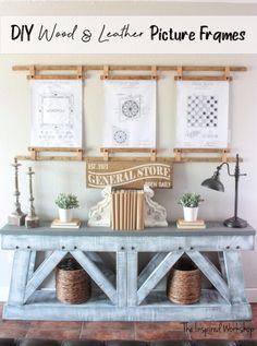 the diy leather and wood wall hanging is great for displaying books or other things