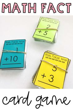 three cards with numbers on them and the words math fact written in front of them