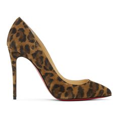 Suede heels in brown featuring leopard pattern in black and brown throughout. Pointed toe. Covered stiletto heel. Signature red leather sole. Approx. 3.5 heel.Supplier color: Leopard Brown Leopard, Leopard Pattern, Suede Heels, Stiletto Heel, Christian Louboutin Pumps, Luxury Streetwear, Red Leather, Stiletto Heels, Black And Brown