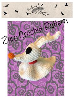 a crocheted dog with an orange ball in it's mouth and the words zero crochet pattern above it