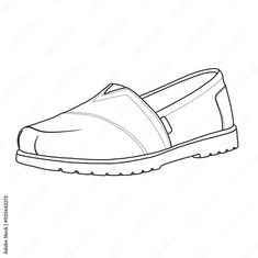 Women's Slip On Loafers Flat Shoes Line art, Technical sketch hand drawing outline vector doodle 3D side Isometric view isolated on white background for coloring page Flat Shoes, Shoes Flats