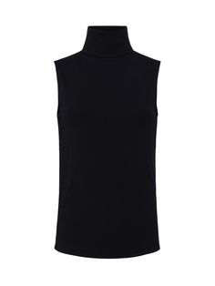 L'AGENCE Ceci Top in Black Chic Black Turtleneck Tank Top, Black Fitted Sleeveless Mock Neck Top, Fitted Sleeveless Black Mock Neck Top, Versatile Turtleneck Stretch Tank Top, Versatile Stretch Turtleneck Tank Top, Black High Neck Tank Top For Layering, Stretch Turtleneck Tank Top For Layering, Black Turtleneck Tank Top For Layering, Elegant Stretch Turtleneck Tank Top