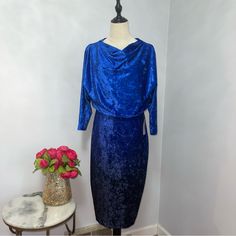 New With Tag Mark & James By Badgley Mischka Color: Gradient Blue & Navy Blue Available In Size: 12 Approx Measurements Laying Flat: Armpit To Armpit: 21” Waist: 16” Length: 42” Sleeve Length: 18” Velvet Drapey Style Long Sleeves Short Length Blouson Style P9-0 8-3 1 Blue Evening Dress For Holiday, Blue Evening Dresses For Holiday, Blue Holiday Evening Dresses, Chic Blue Holiday Dresses, Blue Holiday Dresses For Formal Occasions, Blue Holiday Dresses For Gala, Blue Holiday Formal Dress, Blue Formal Dresses For Holiday, Blue Holiday Gala Dresses