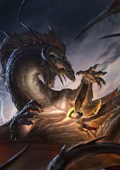 an image of a dragon attacking another creature