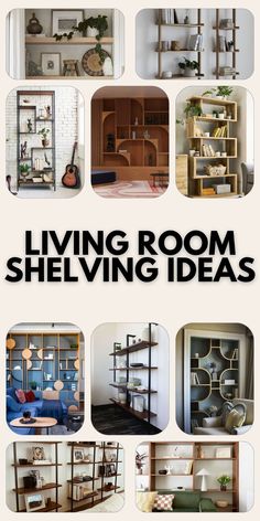 the living room shelving ideas book is open to reveal many different shelves and bookshelves