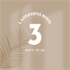 the tanning soon 3 days to go logo on a beige background with palm leaves