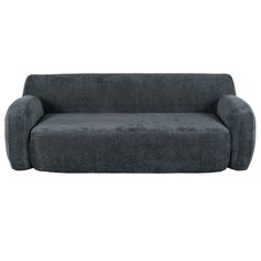 a gray couch sitting on top of a white floor