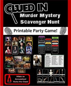 Clue Party, Clue Games, Mystery Parties, Mystery Dinner Party, Scavenger Hunt Games, Spy Party, Anniversaire Harry Potter