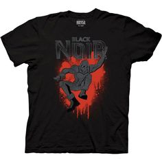 Introducing the "Diabolical Black Noir" t-shirt from The Boys, a wickedly stylish and irresistibly dark addition to your wardrobe that lets you channel your inner anti-hero with an unapologetic edge, direct from our line of Officially Licensed The Boys: Diabolical Merch! Black Short Sleeve T-shirt With Character Print, Black Fan Apparel T-shirt With Character Print, Black Fan Apparel T-shirt With Logo Print, Black Streetwear Shirt With Character Print, Black Crew Neck T-shirt With Front Print, Black Cotton Tops With Front Print, Black T-shirt With Front Print For Fans, Black Crew Neck Tops For Fan Apparel, Black Short Sleeve Top With Character Print