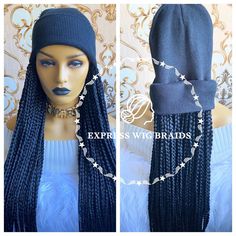 Braided Headband Wigs | Braided Hat Wig : Express Wig Braids™ Box Braids Length, Box Braid Lengths, Medium Braids, Braids Length, Hat With Braids, Curly Faux Locs, Braid Wigs, Braid Extensions, Medium Box Braids