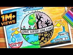 an image of save water save lives with colored pencils