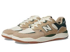 New Balance Numeric 1010 - Tiago Lemos - Shoes : Tan/Green : A touch of nostalgia with all the tech you need, the New Balance Numeric 1010 skate shoes are ready to hit the park with a clean, retro silhouette. The New Balance Numeric 1010 features a leather and textile upper, lace-up closure, rounded-toe silhouette, cushioned heel, and brand logo at sides. Tiago Lemos pro model. Textile lining. Skateboard shoes in a '90s-inspired silhouette with modern performance. Lightly padded insole. Suede an Retro Skate Shoes With Boost Midsole, Retro Skate Shoes With Boost Midsole For Skateboarding, Retro Skate Shoes With Laces, Retro Leather Skate Shoes With Laces, Retro Skate Shoes For Skateboarding, New Balance Numeric, Skateboard Shoes, Green A, 90s Inspired