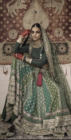 Sabyasachi Blouses, Green Bridal Lehenga, Fancy Collar, Rajasthani Dress, Contemporary Bride, Casual Indian Fashion