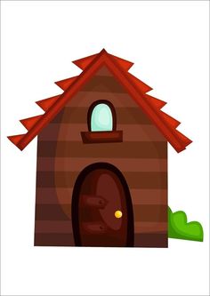 a brown dog house with a red roof