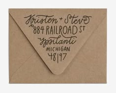 a brown envelope with a stamp that says, listen to the new 86th railroad st