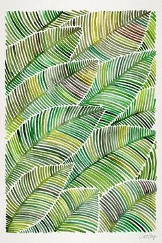 an abstract painting with green and white stripes on it's surface, in the shape of wavy lines