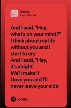 a red screen with the words circles and i said hey, what's on your mind?