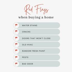 red flags when buying a home info sheet with instructions on how to use them in the house