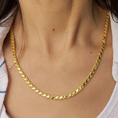 "14K Solid Gold Mirror Chain, Fancy Necklace, Chain Necklace, Flat Link Chain Necklace, Jewelry Gold 14K, Marquise Shape Sequin, Gift For Her P E R S O N A L I Z E D ∙ J E W E L R Y ❤ Handmade with love ❤ 🧿 Welcome to GDjeweltr. All our jewelery is made by handmade in our workshop as custom. The most unique gift you can find for you and your loved ones ♥ Please take a look my store to see our handmade necklaces, rings, earrings and bracelets collection. ⭐ Item Details: * Material: 14K Solid Gol Gold Plated Link Necklaces Hallmarked, Hallmarked Gold Chain Necklace, Hallmarked Chain Necklace For Anniversary, Gold Diamond Cut Snake Chain Necklace, Schmuck Gold, Fancy Necklace, Romantic Gestures, Link Chain Necklace, Yellow Gold Chain