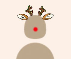 a reindeer's head is shown with red nose and antlers on its ears