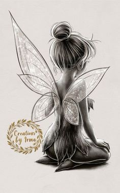 a drawing of a fairy sitting on the ground