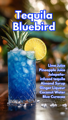 Tequila Bluebird Tequila Mixed Drinks Recipes, Sweet Tart Drink Alcohol, Morning Drinks Alcohol, Blue Tequila Drinks, Margarita Drink Aesthetic, Tequila Recipes Drink, Alcohol Mixed Drinks Recipes, Simple Alcoholic Drinks, Tequila Cocktails Recipes