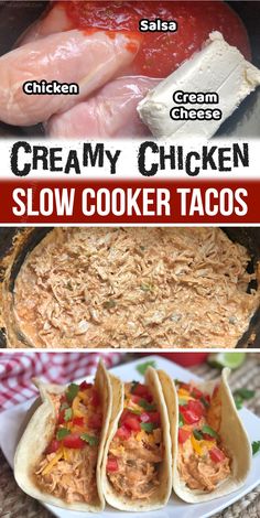 crockpot chicken tacos with text overlay