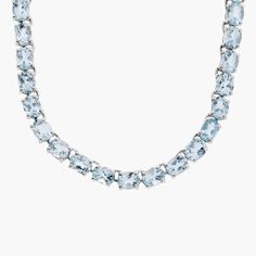 Simply dramatic, this necklace is crafted in sterling silver and features oval-shaped aquamarine gemstones in a flexible single line design. Eternity Necklace, Precious Gemstones Jewelry, Single Line, Aquamarine Gemstone, Blue Nile, Line Design, Semi Precious Gemstones, Gemstone Necklace, Aquamarine