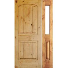 a wooden door with two side panels