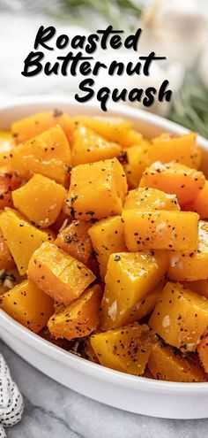 White bowl full of cubed and roasted butternut squash cubes Roasting Butternut Squash, Healthy Butternut Squash, Easy Butternut Squash, Fresh Sage, Roasted Squash, Roasted Butternut, Roast Recipes, Roasted Butternut Squash