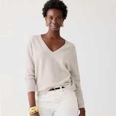 Brand New With Tags J. Crew Cashmere Relaxed V-Neck Sweater, Size Small Hthr Fog (Light Grey) Relaxed Fit. Fits Slightly Big. Hits Slightly Below Hip. Ba394 Silver V-neck Top For Fall, Fall Season Silver V-neck Top, Pink Cashmere Sweater, Sleeveless Sweater Vest, Henley Sweater, Linen Sweater, Billabong Women, Argyle Sweater, Collar Sweater