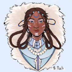 a drawing of a native american woman with braids